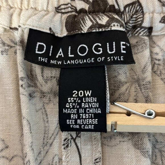 Dialogue Vintage-Inspired Beige & Brown Floral A-Line Skirt 20W Linen Blend - Picture 4 of 10